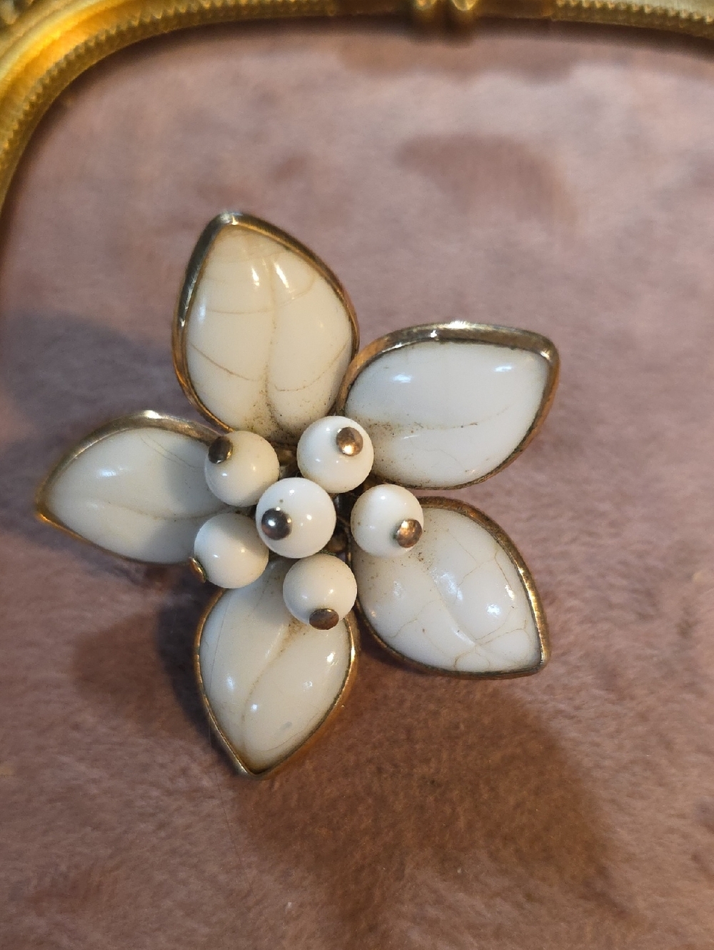 Vintage Milk Glass Flower Brooch- Classic Women's Jewelry